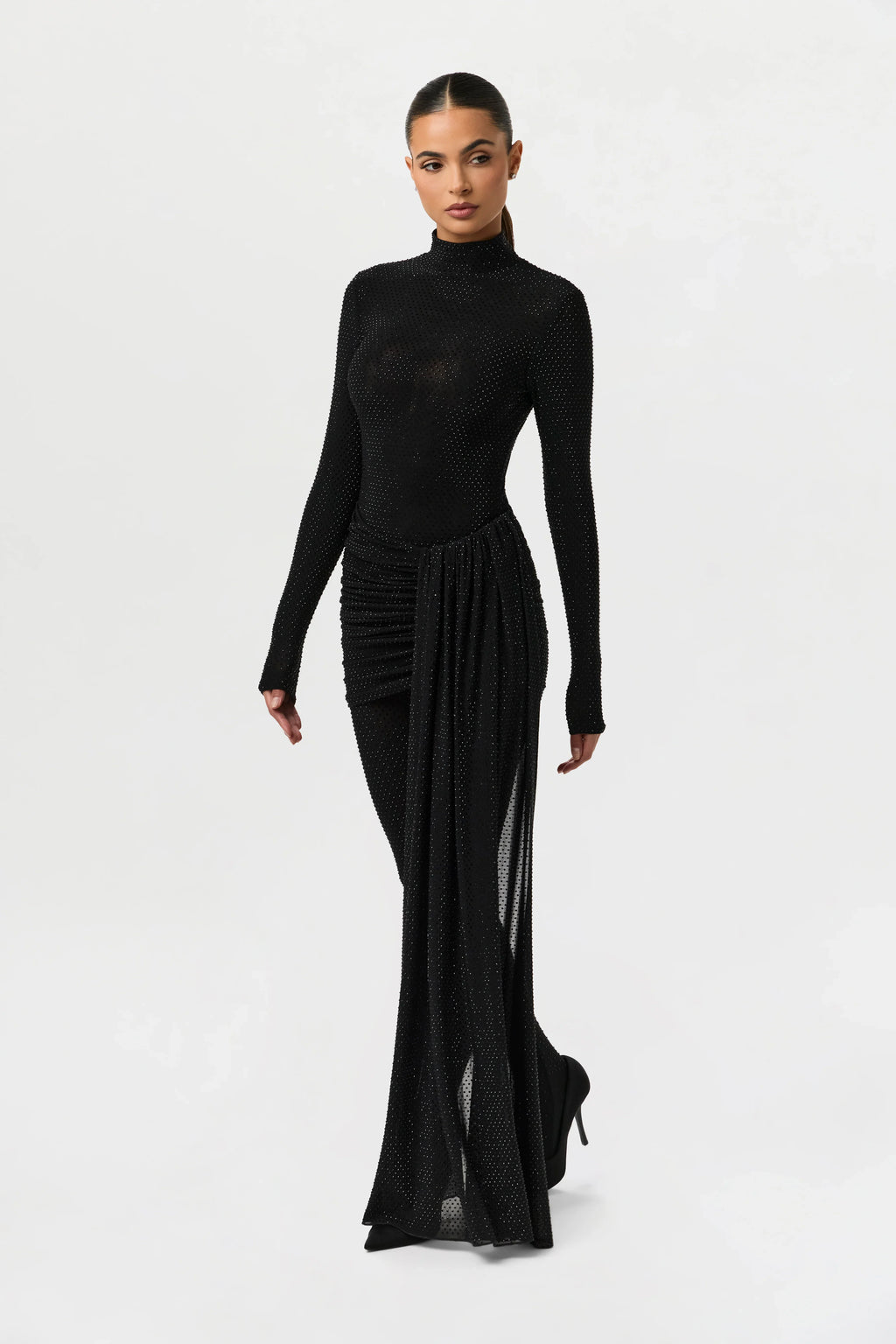 Crystal Ruched Drape Mini Skirt