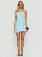 Myka Shell Halter Mini Dress Blue Floral