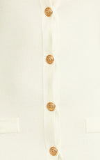 Gabby Midi Dress - Sweetheart Strapped Hardware Button Front Fitted Contrast Trim Knit Dress in Plain White