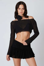 Mesh Cropped Long Sleeve Top