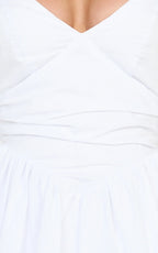Julie Mini Dress - V Neck Drop V Waist Pleated Dress in White