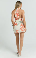 Sybil Mini Dress - Plunge Halter Low Back A Line Dress in Vintage Orchid