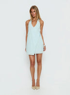 Minkie Halter Wrap Mini Dress Light Blue