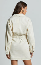 Lilianna Mini Dress - V Neck Long Sleeve Wrap Dress in Cream