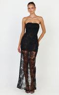 Lima Maxi Dress - Strapless Floral Embellished Column Dress in Black