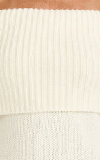 Erin Mini Dress - Cable Knit Off Shoulder Long Sleeve Dress in Cream