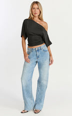 Dora Top - Off Shoulder Ruched Waist Top in Black