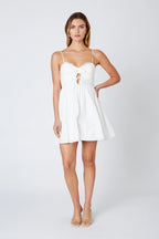 Gathered Cut-Out With Lace Trim Mini Dress