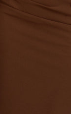 Fergie Maxi Dress - Strapless Side Ruched Cut Out Fitted Dress in chestnut brown