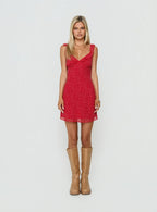 Lozie Frill V Neck Mini Dress Red Floral