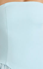 Calla Mini Dress - Strapless Gathered Asymmetric Dropped Waist Dress in Light Blue