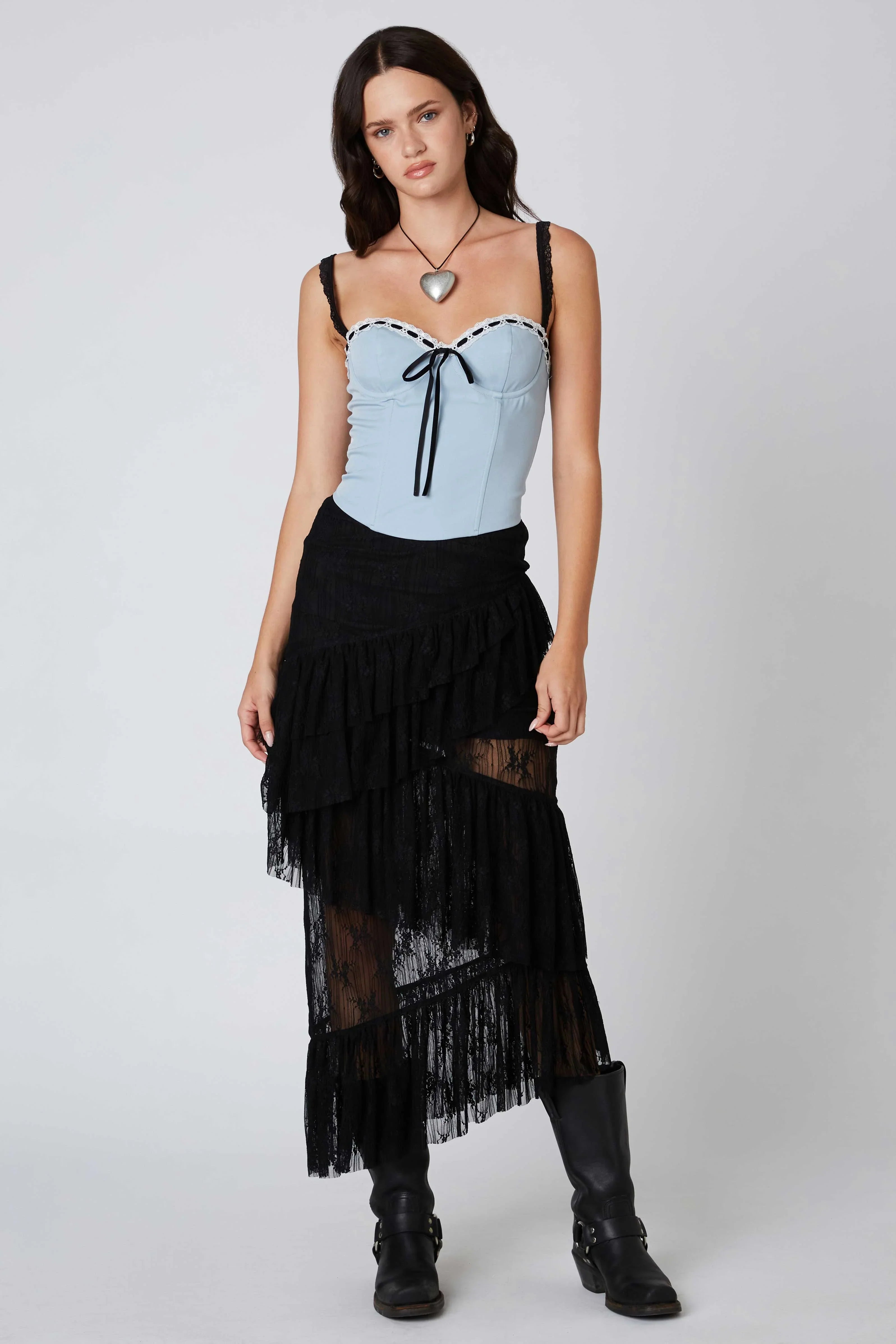 Lace Midi Tiered Skirt