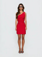 Alvinia One Shoulder Ruched Mini Dress Red