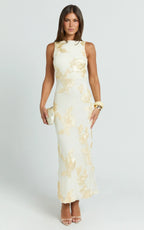 Freya Midi Dress - Boat Neck Backless Dress in Yellow
