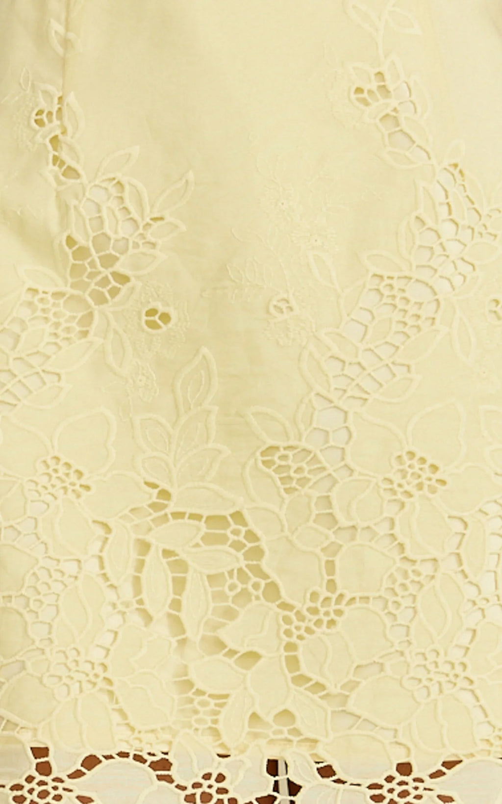 Maisie Mini Dress - Broderie Cut Out Border Hem Dress in Lemon