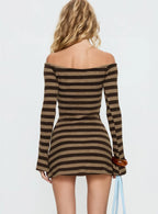 Darsey Long Sleeve Knit Mini Dress Black / Beige Stripe