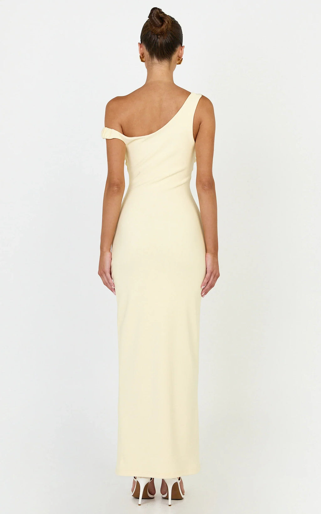 Rina Maxi Dress - Off Shoulder High Split Dress in Lemon
