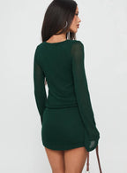 Charming Long Sleeve Mini Dress Forest