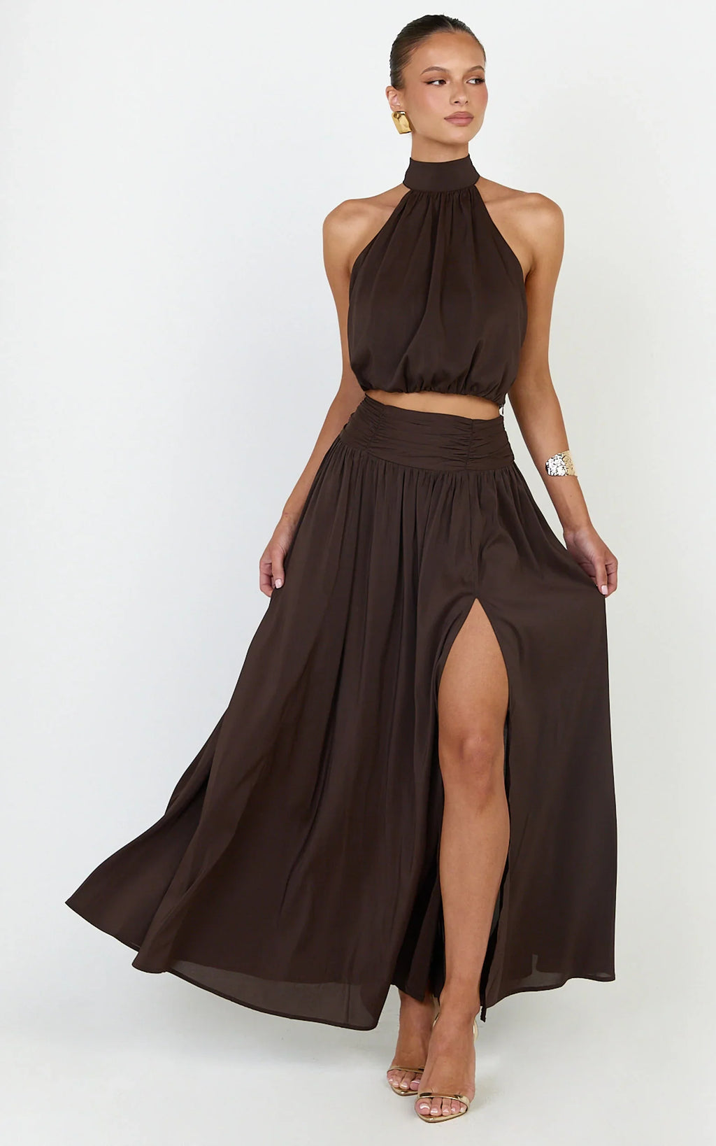 Melanie Top - Halter Neck Top in Brown