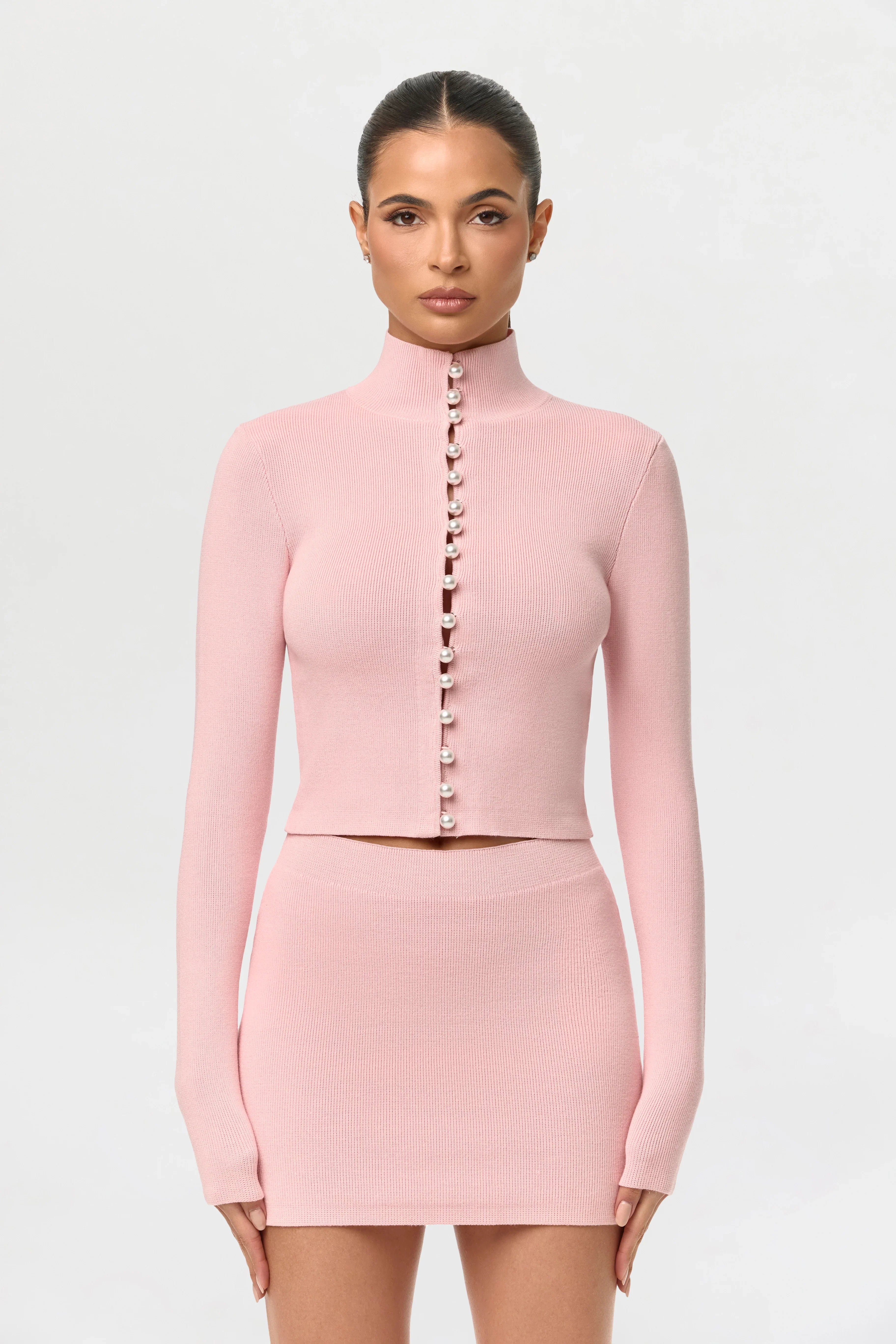 Knit Pearl Button Turtleneck Top