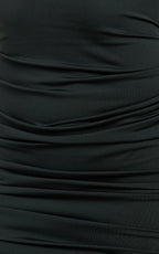 Misty Mini Dress - Wide Neckline Ruched Jersey Dress in Black