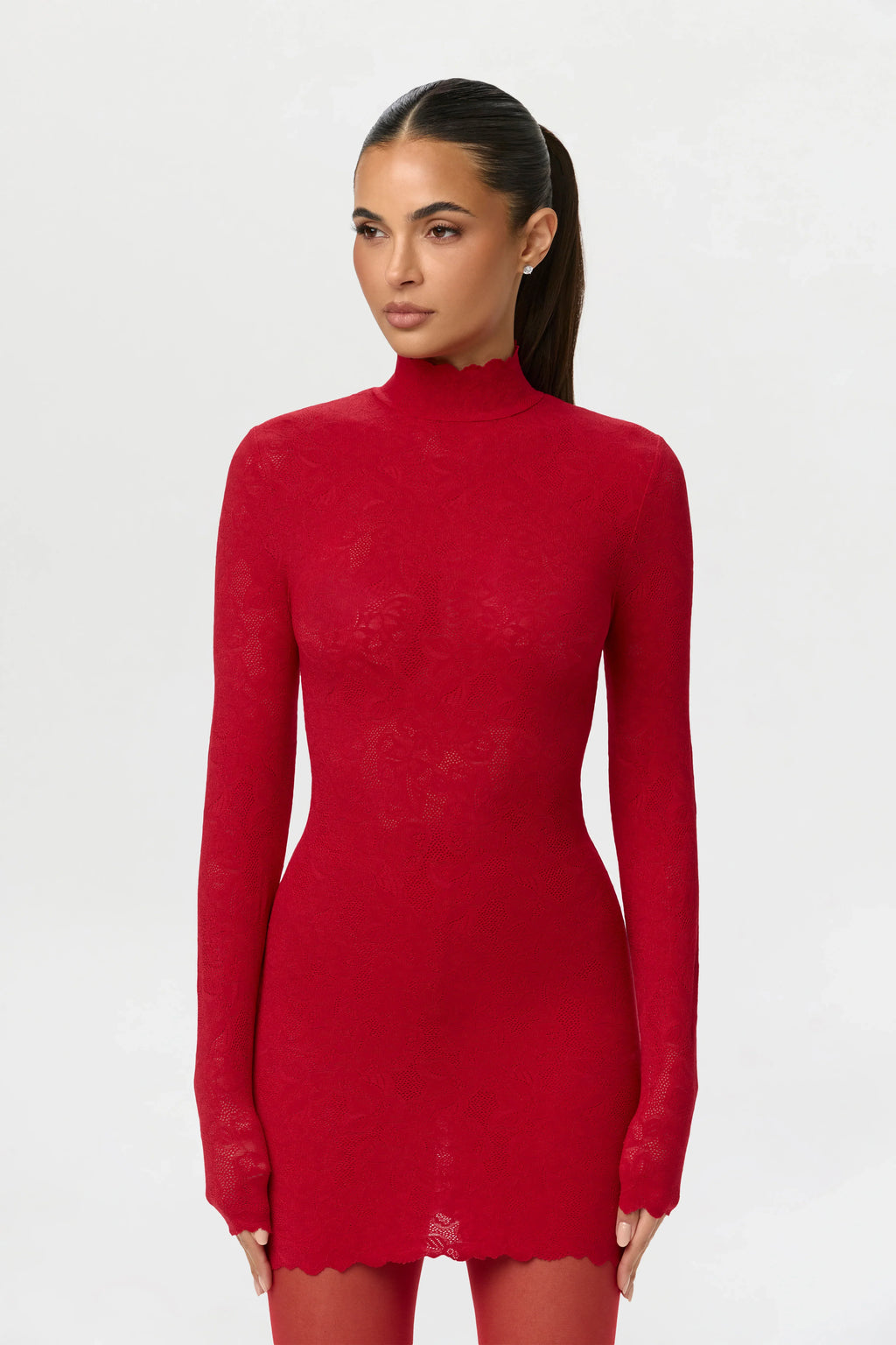 Stretch Lace Scallop Mini Dress