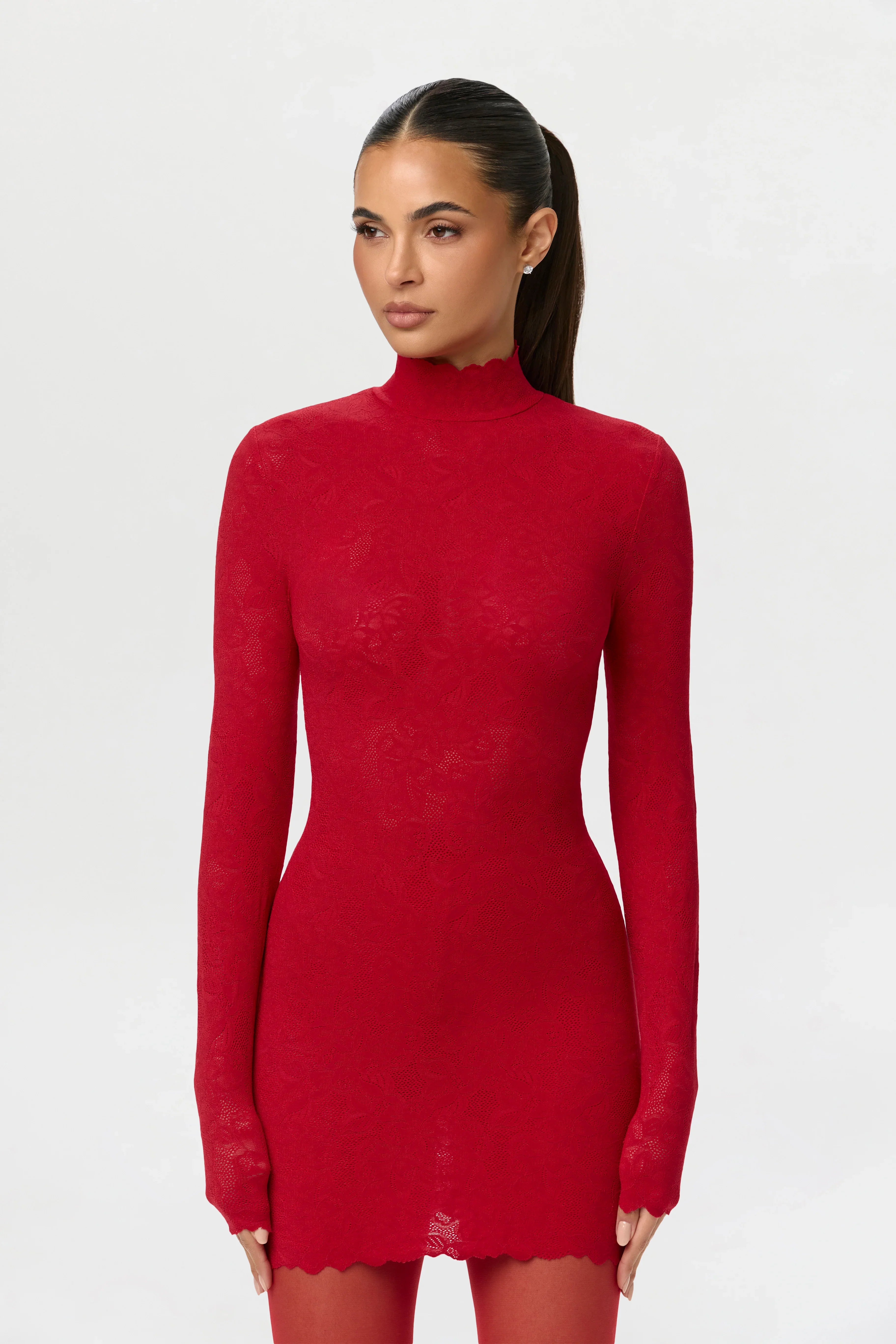 Stretch Lace Scallop Mini Dress