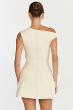 Claire Mini Dress - Tipped Shoulder Tulip Skirt Dress in White