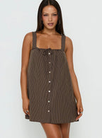 Bambalina Babydoll Mini Dress Brown Stripe