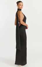 Seraphine Maxi Dress - Halter Neck Low Back Fit And Flare Dress in Black