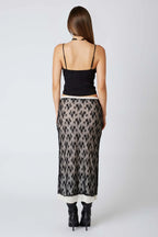 Lace Overlay Midi Skirt