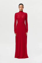 Stretch Lace Turtleneck Maxi Dress