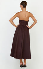 Amara Maxi Dress - Strapless Fit And Flare Dress in Chocolate