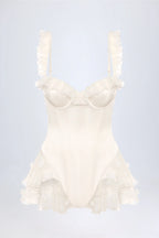 Ruffled Corset Bodysuit in White