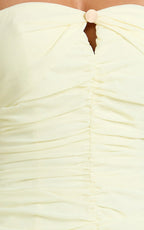 Mercy Midi Dress - Ruched Strapless Dress in Butter