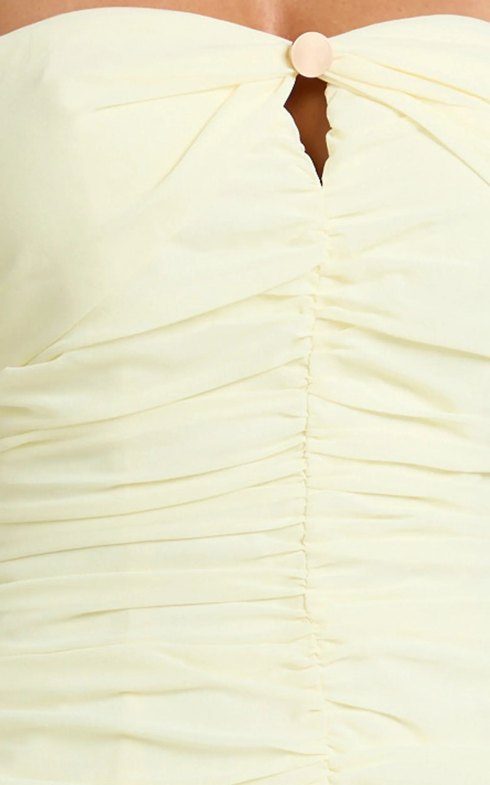 Mercy Midi Dress - Ruched Strapless Dress in Butter