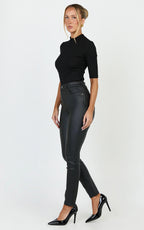 Whinnie Jeans - High Waist Skinny Coated Denim Jeans in Black