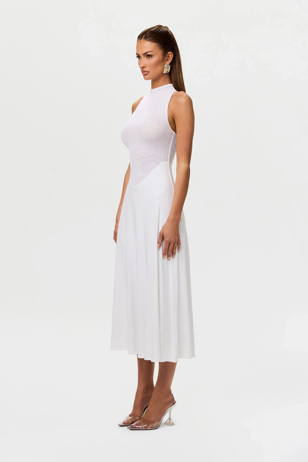 Hourglass Mesh Sleeveless Midi Dress
