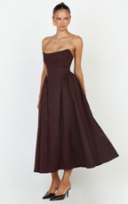 Amara Maxi Dress - Strapless Fit And Flare Dress in Chocolate
