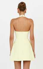 Leilani Mini Dress - Plunge Gold Hardware Fit and Flare Dress in Lemon