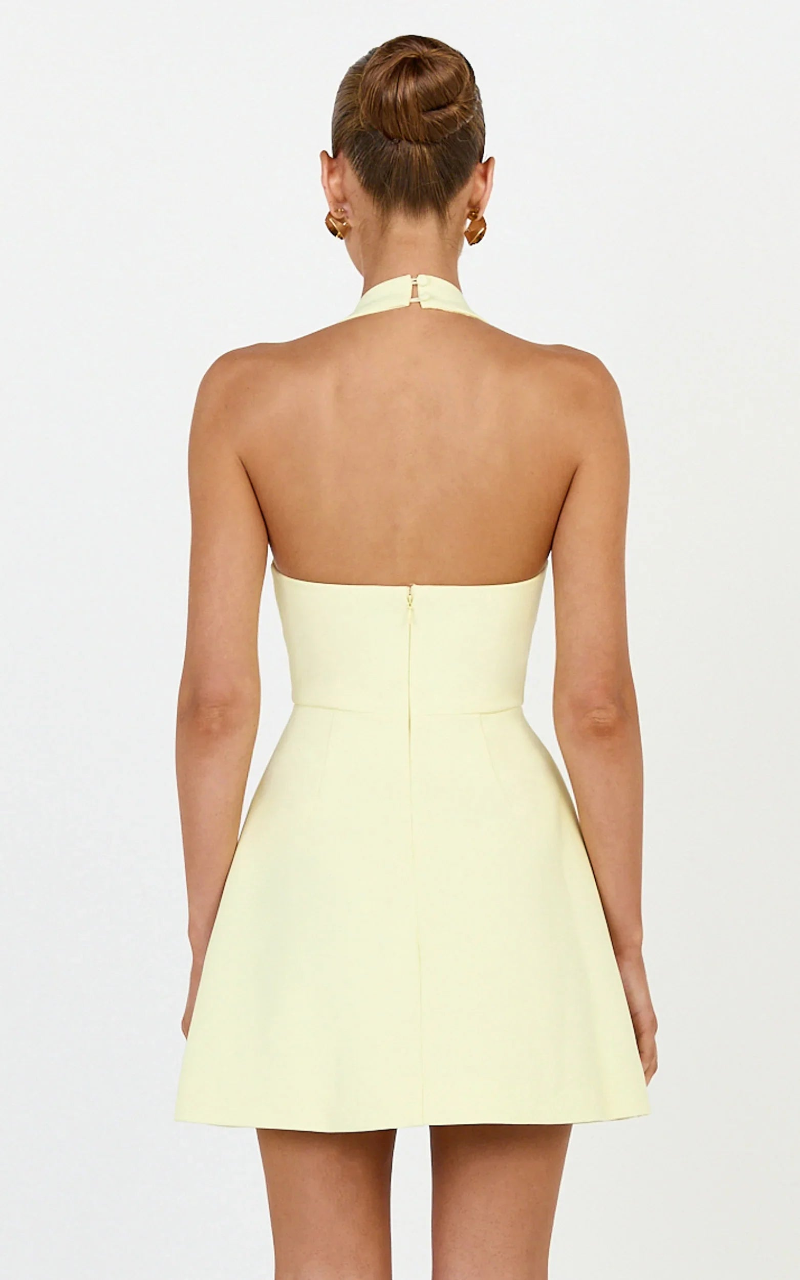 Leilani Mini Dress - Plunge Gold Hardware Fit and Flare Dress in Lemon