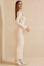 Square Neck Long Sleeve Maxi Dress in Ivory