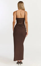 Onyx Midi Dress - Floral Print Cowl Drop Waist Skirt Dress in Onyx Floral Print
