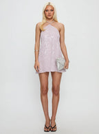 Cassy Necklace Halter Mini Dress Pale Purple