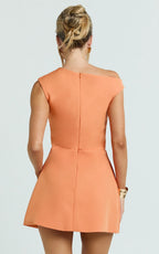 Claire Mini Dress - Tipped Shoulder Tulip Skirt Dress in Sherbet