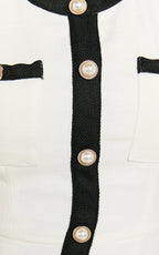River Mini Dress - Boucle Button Through A Line Dress with Hardware Detail in White