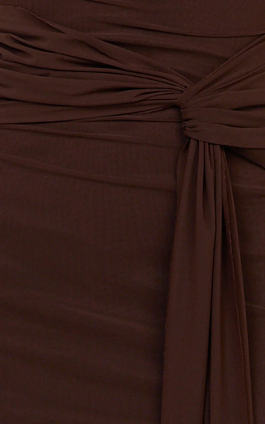 Jaimae Midi Dress - High Neck Side Knot Detail Mesh Dress in Chocolate
