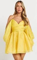Amalie The Label - Thalia Sweetheart Off Shoulder Mini Dress - In Yellow