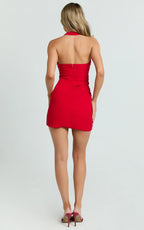 Lucinda Mini Dress - Scoop Neck Ruched Bodycon Dress in Red