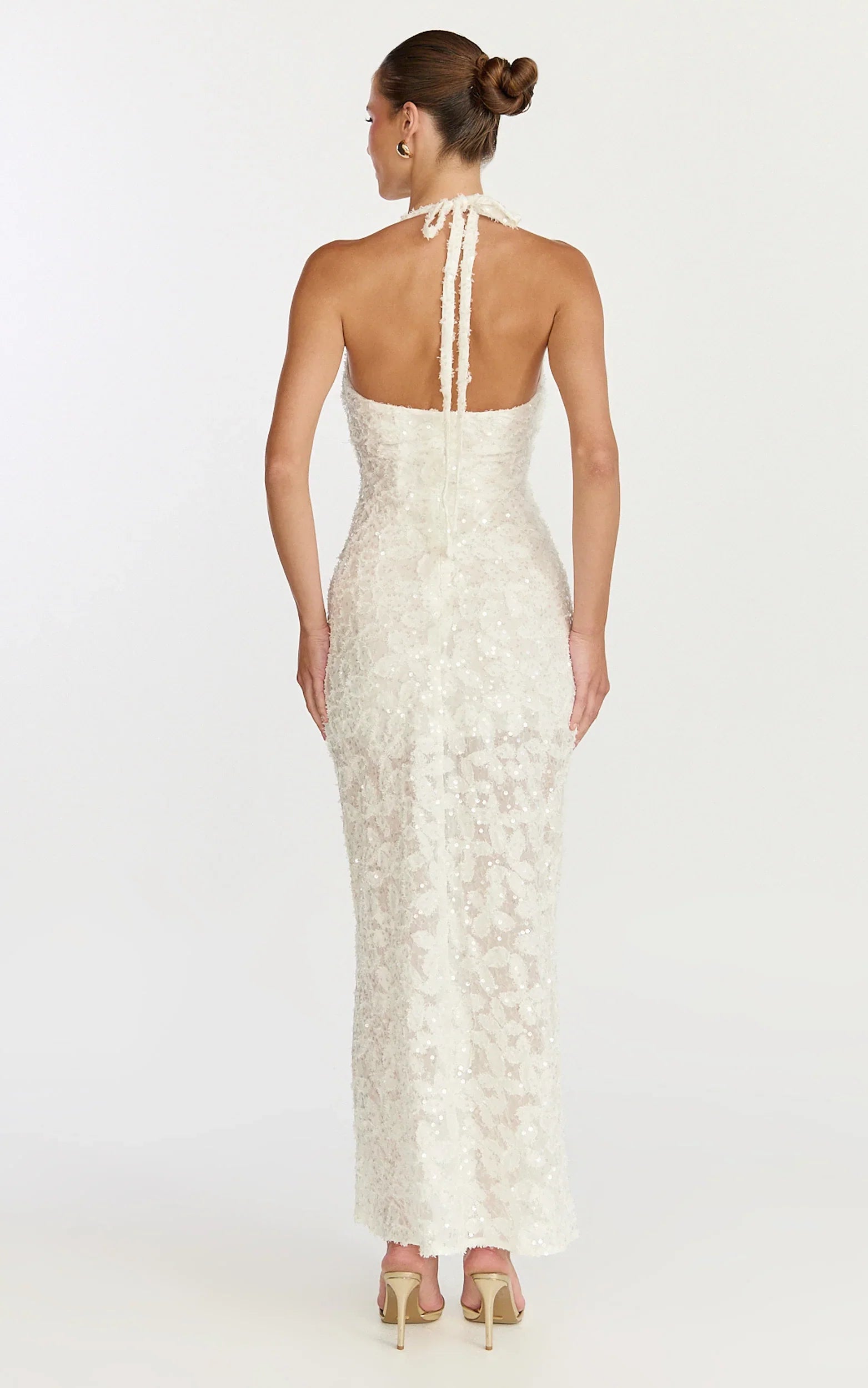 Benny Maxi Dress - Halter Neck Backless Bodycon Dress in Off White